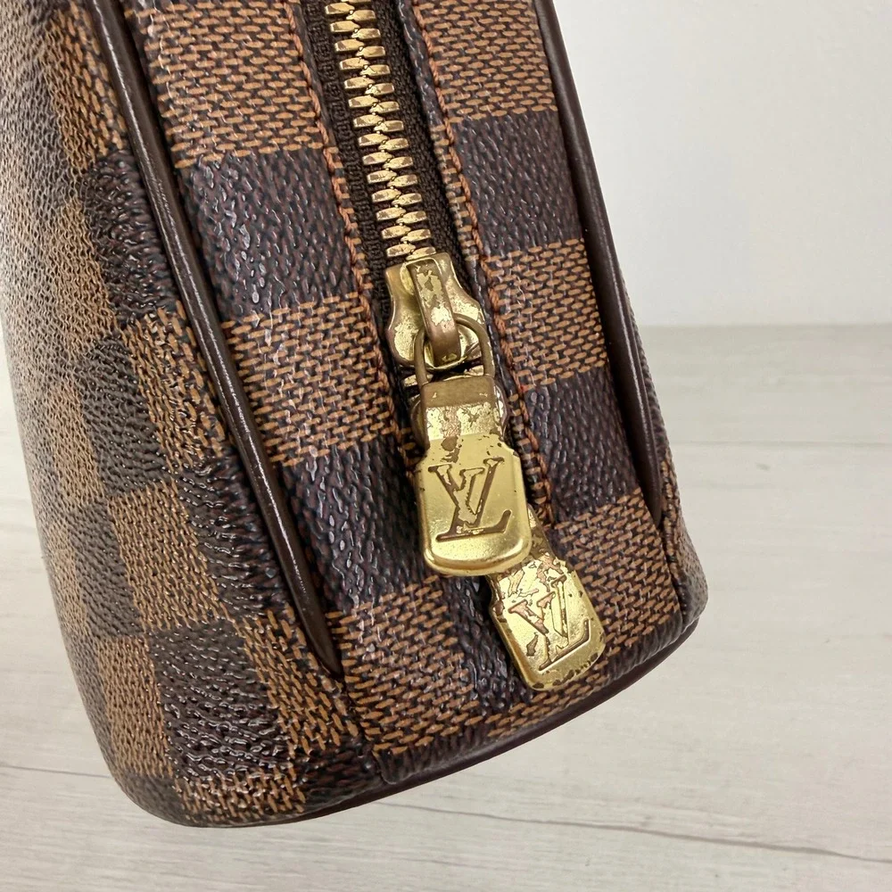 Louis Vuitton Damier Ebene Sarria Mini Handbag Brown Canvas Leather Bag Vintage